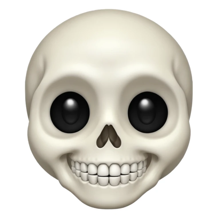 A skeleton face with a big white smile and big black eyes with tiny pupils sticker