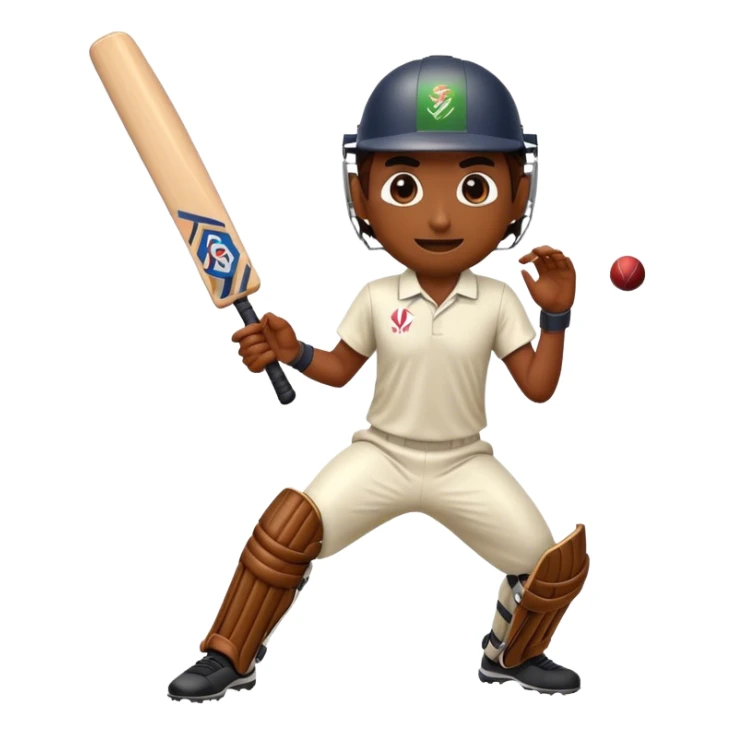 Cinematic Realistic Cricket Pop Culture Emoji, depicted with a dynamic, action‚Äêpacked scene capturing the spirit of India's beloved sport rendered with vibrant textures and energetic lighting. sticker