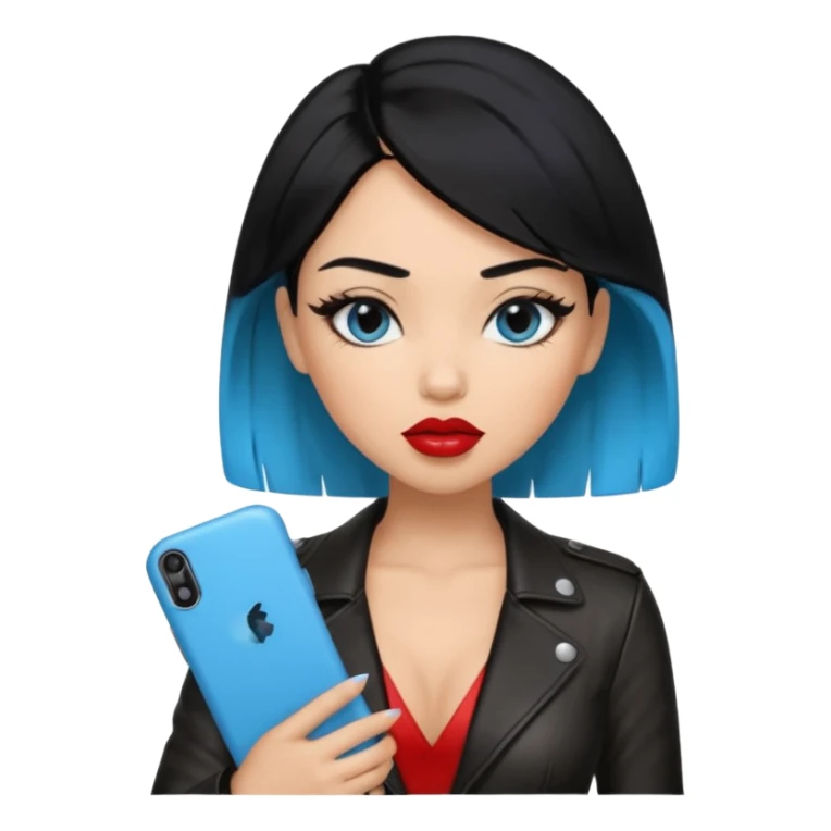 Black haired with baby blue ends, tan skin, and sexy outfit sticker