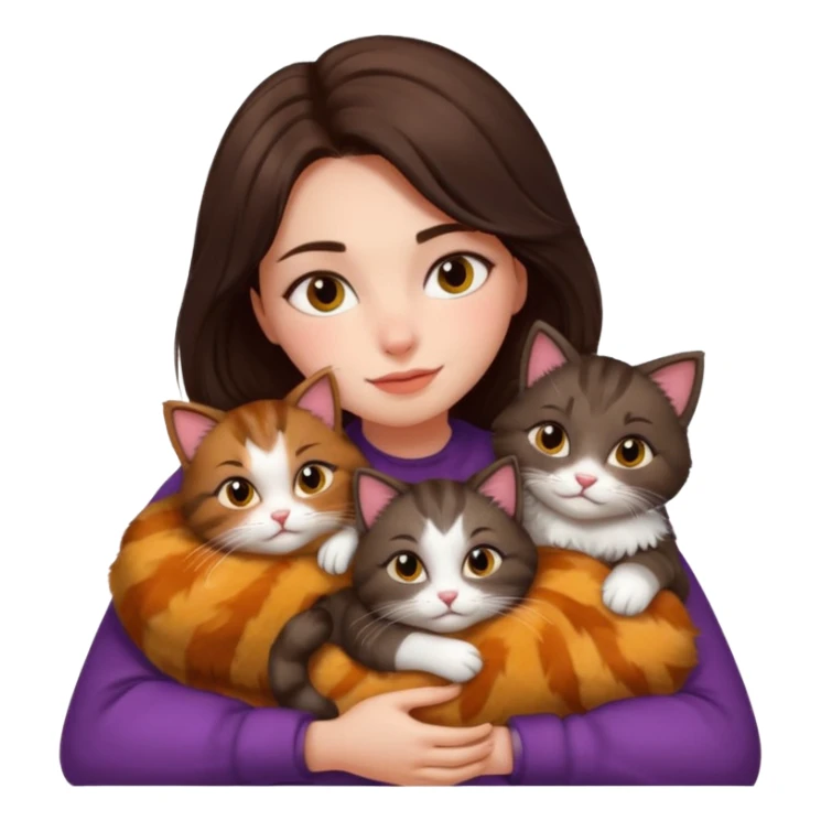 brunette girl snuggling 6 cats sticker
