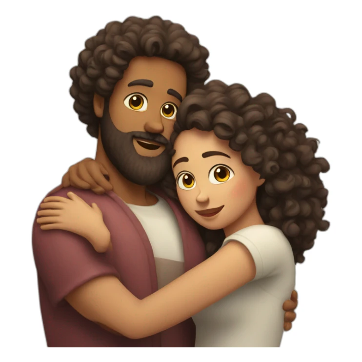 Beard Man and curly woman hug love sticker