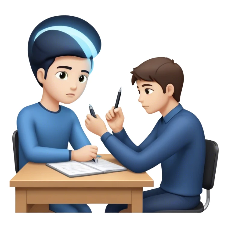 The present self sits at a desk, hesitating, while another glowing hand—representing the future self—rests reassuringly on their shoulder. In the other hand, the future self holds out a pen, gently encouraging action, symbolizing the power of starting despite doubt. sticker