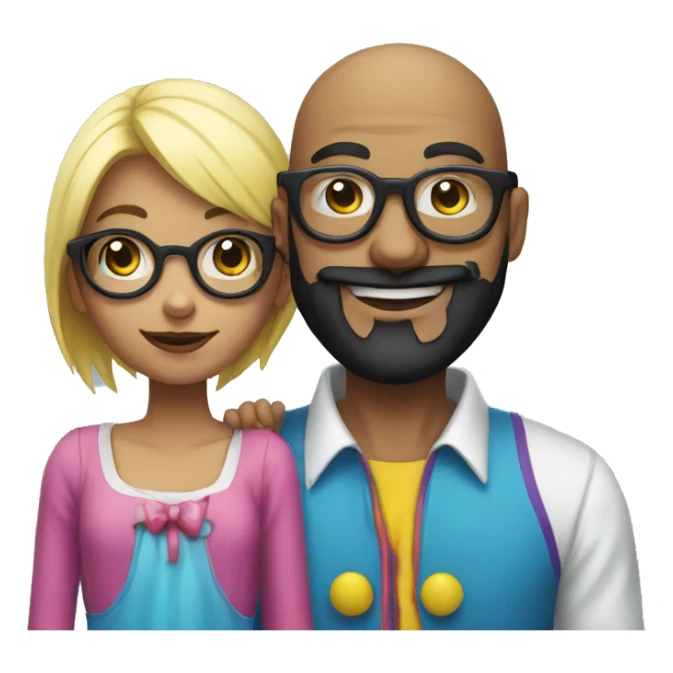 black beard Bald man wearing glasses with clown girl sticker