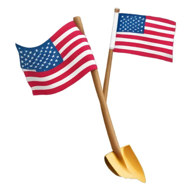 American flag with shovel at the bottom of the pole sticker