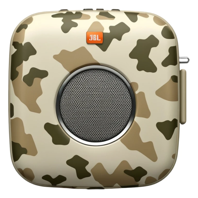 Geometric JBL Clip 4 speaker with desert camouflage pattern, simple iOS emoji style sticker
