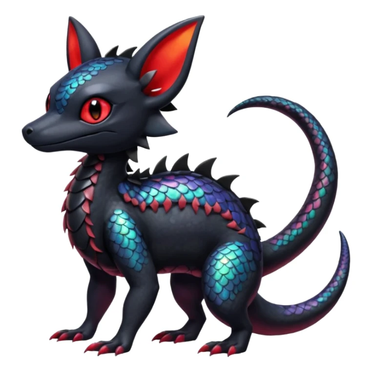 Scaley Exotic Salandit-Noibat-Umbreon-Fakémon-hybrid-creature (full body)  sticker