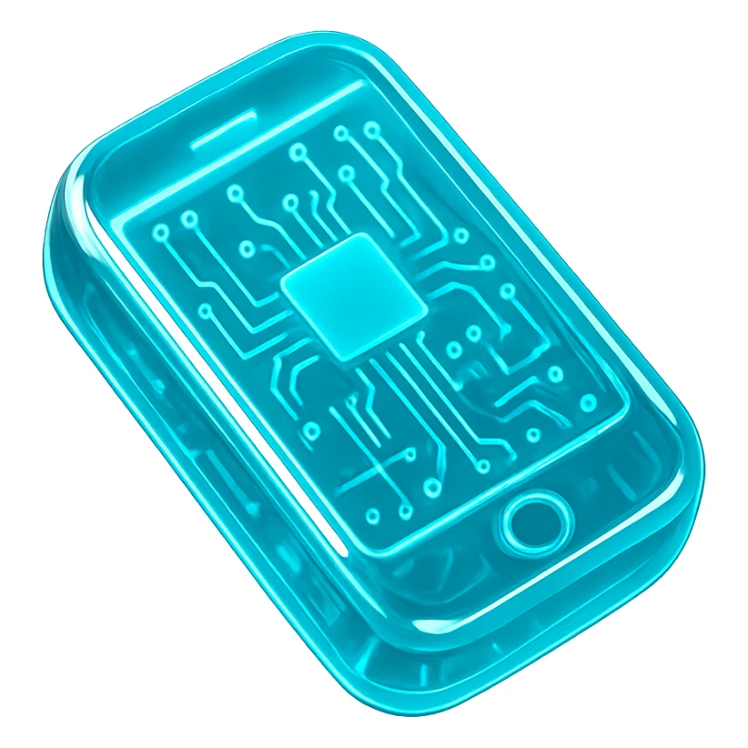 emoji of a glowing digital device, cyber style sticker