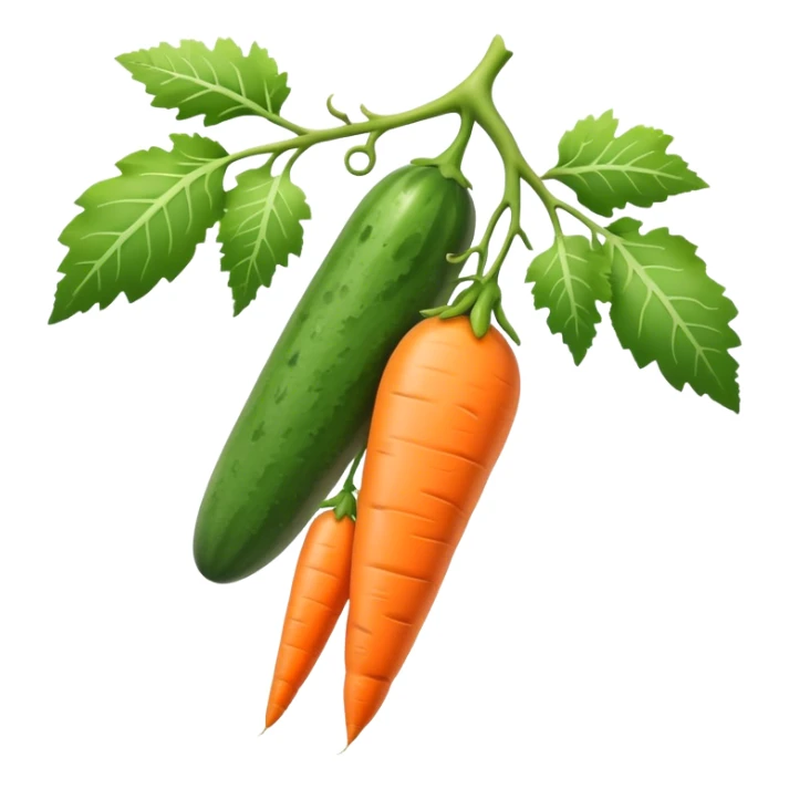 cucumber, eggplant, big carrot, on a branch sticker