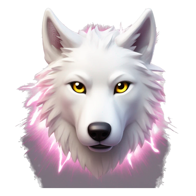 Lightning running sparkling glitter white wolf snarling huge eyes sun halo black white pink red yellow sticker