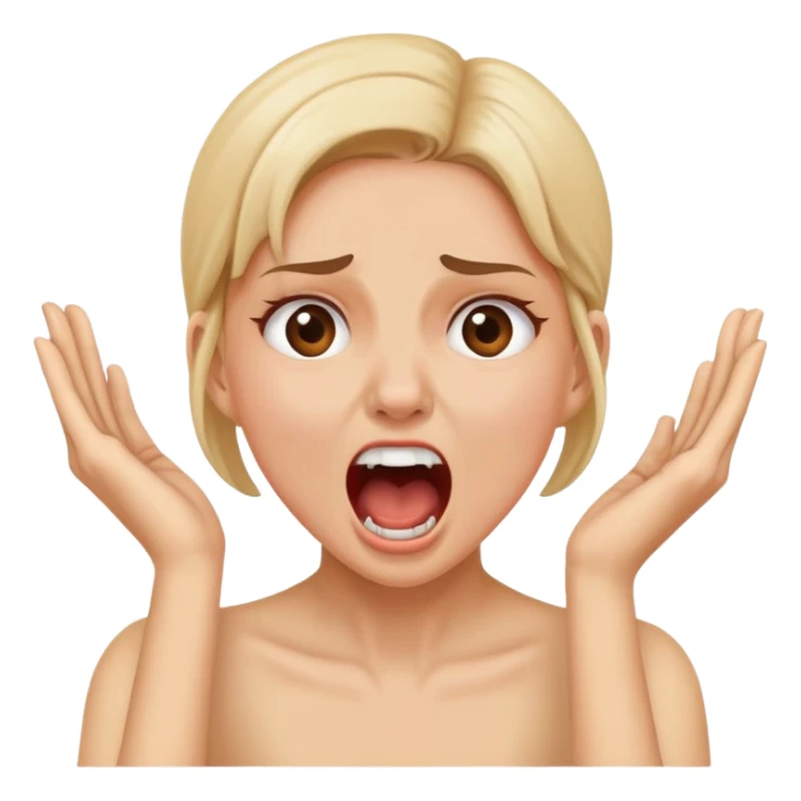 girl with hand holding her neck and a screaming face sticker