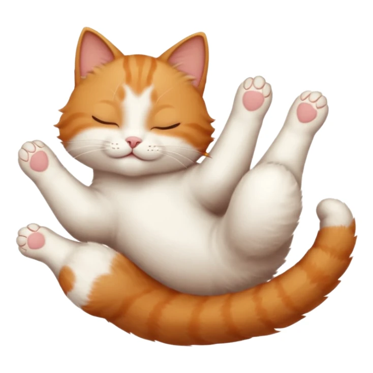 ginger and white small cat eyes closed lying down upside down with paws stretched out in different directions sticker