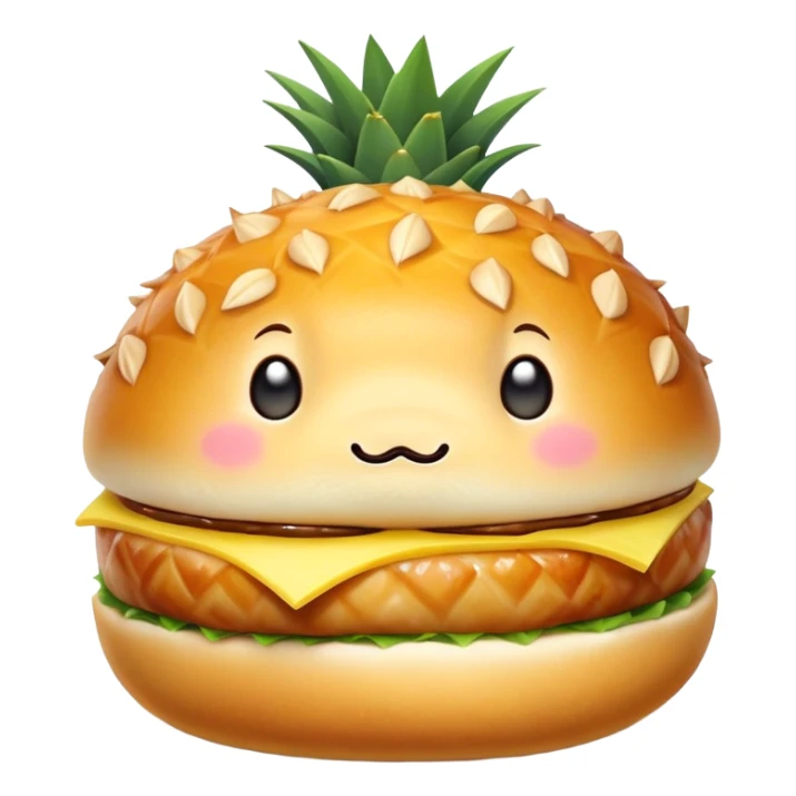 pineapple roast pork bun with visible pork filling sticker