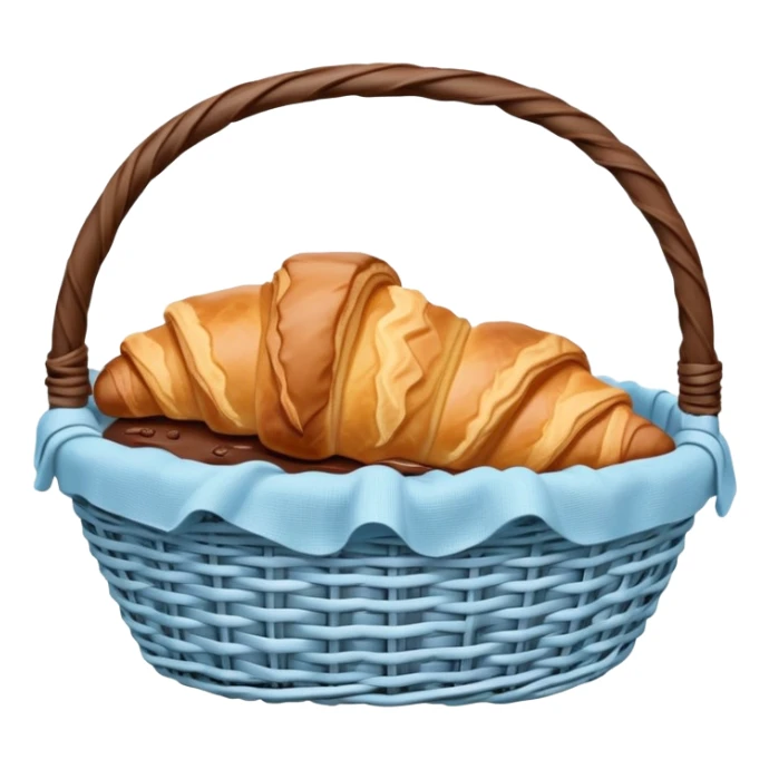 Croissant with poured chocolate in a pale blue wicker basket sticker