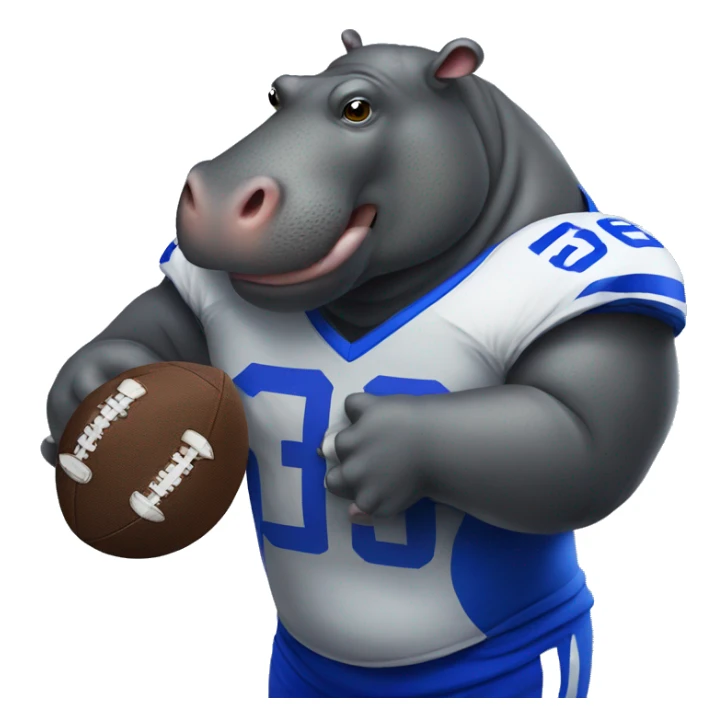 hippo holding football with royal blue jersey sticker