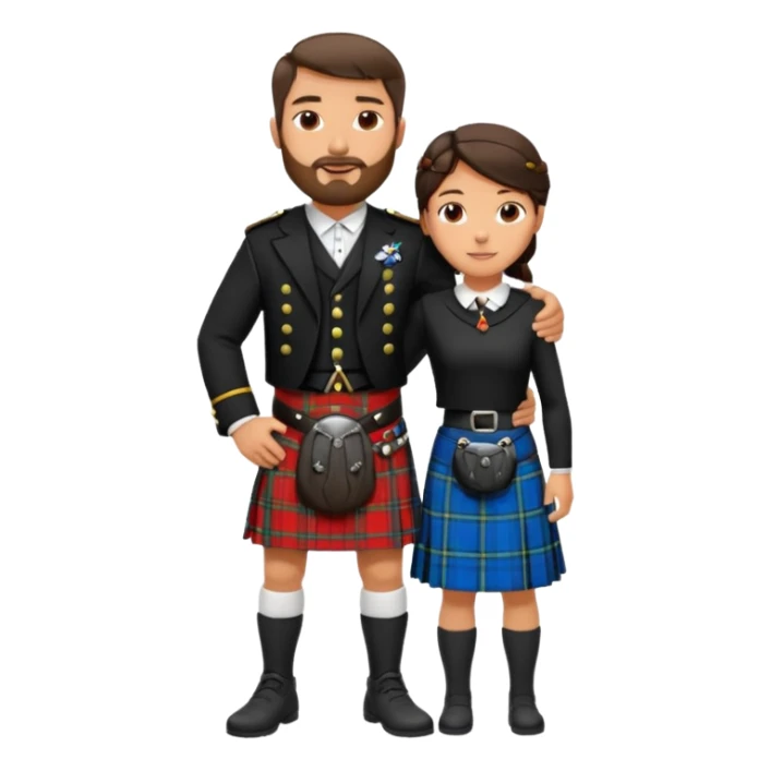 scottish man with stubble in kilt with brunette wife sticker