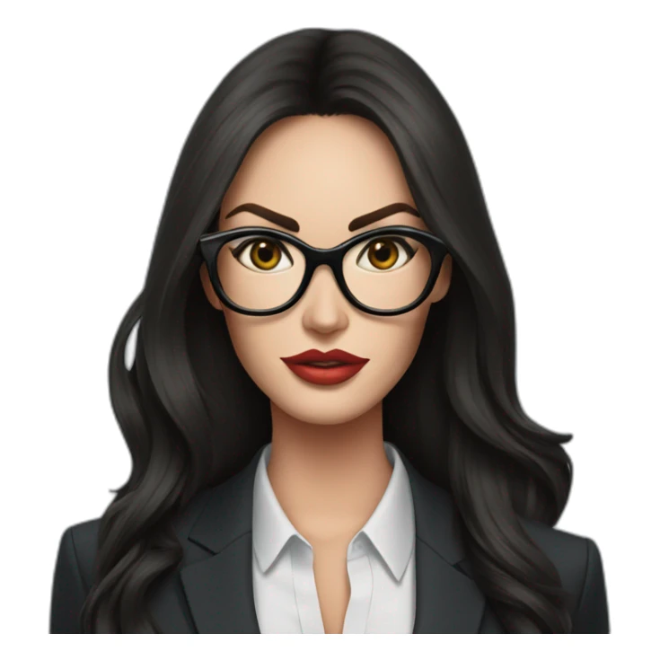 megan fox in a suit with big black glasses holding a whip realistic sticker