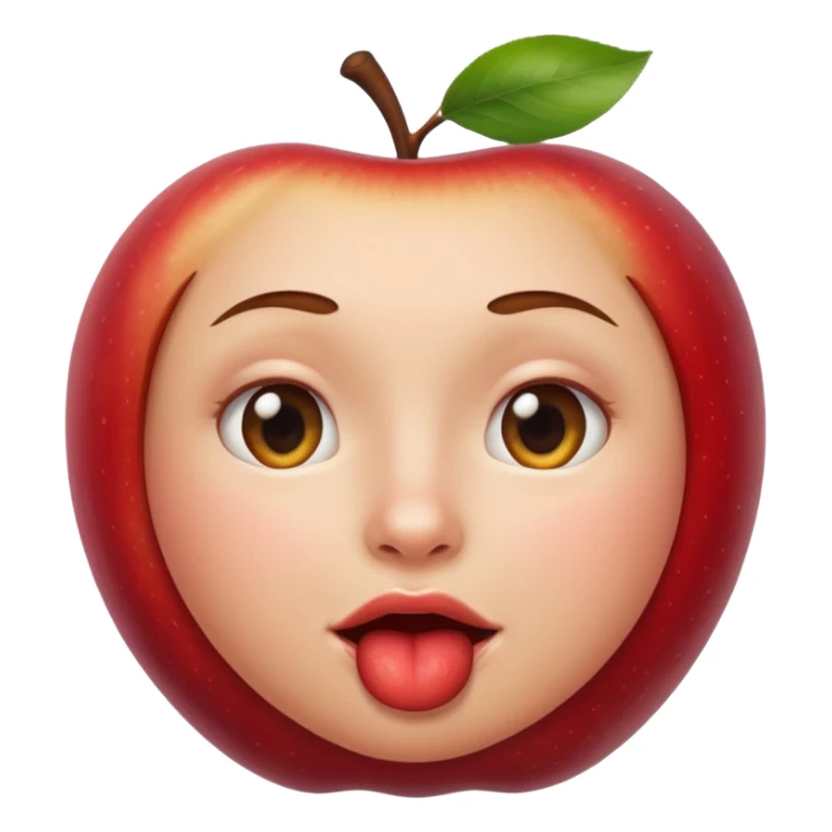 biting lip, round face, realistic apple emoji style, no hands or body, just the face sticker