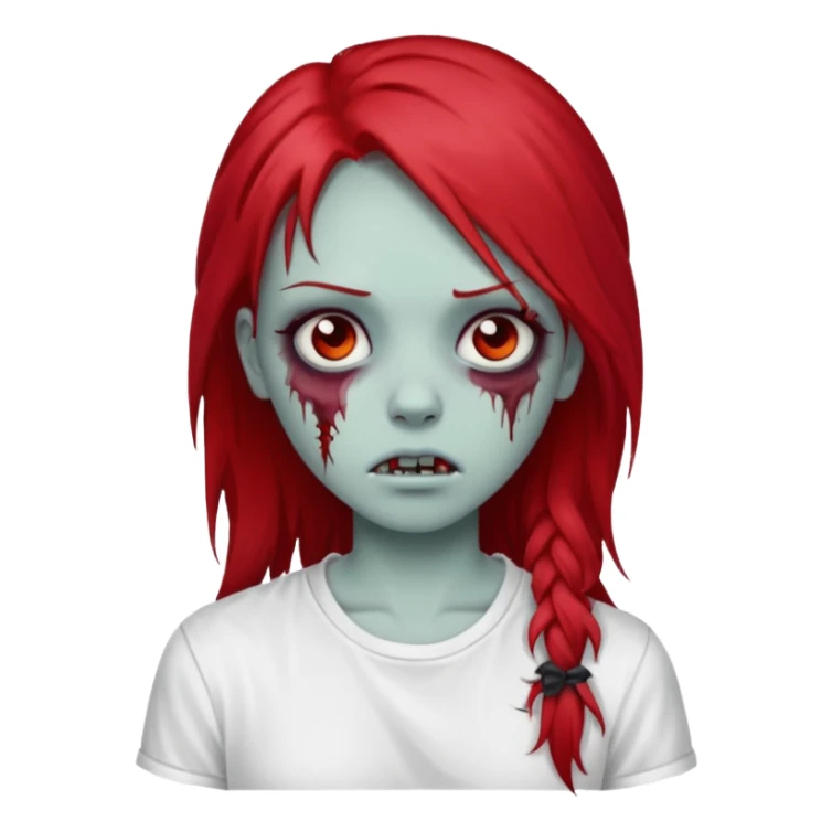 zombie girl with red long emo hair and white shirt sticker