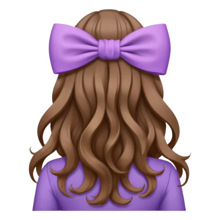 long wavy brown hair from behind with a medium lilac bow sticker