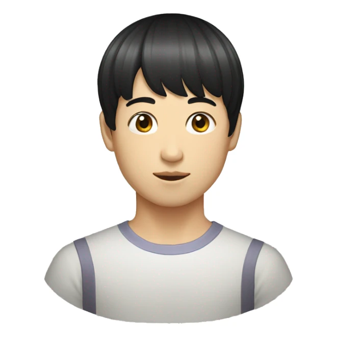korean male mid 30s bowl cut black hair sticker