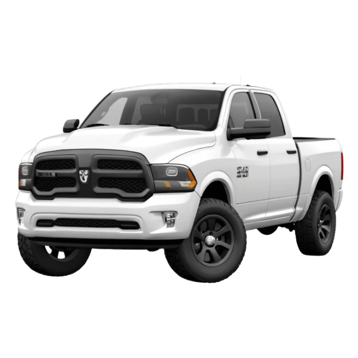 A 2020 white half ton crew cab RAM pickup with black wheels sticker