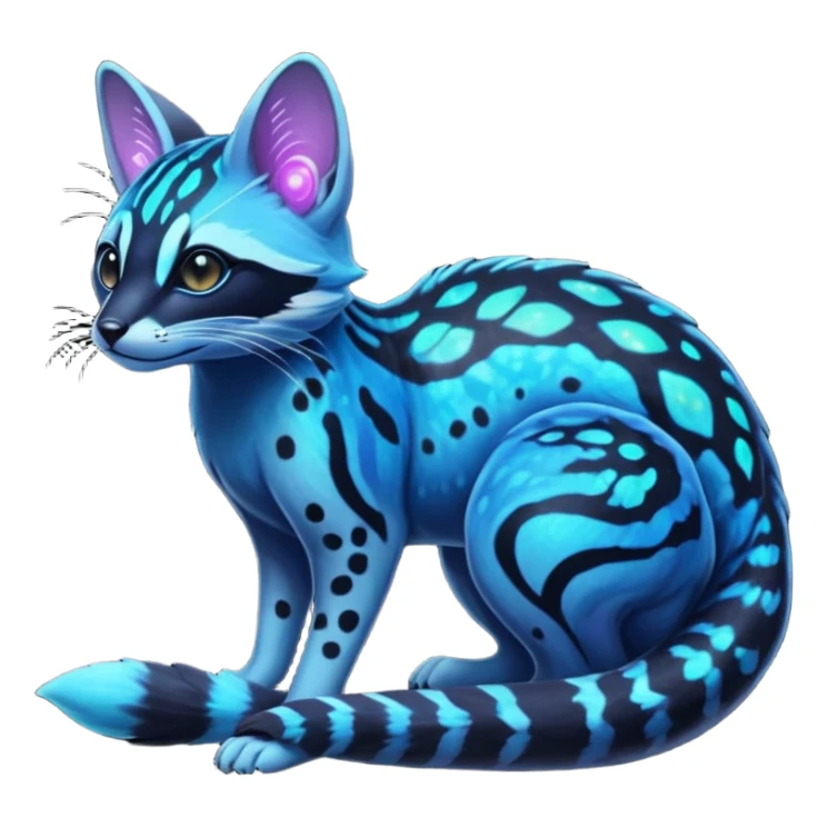 Exotic tropical nebulae black blue dark galagctical bioluminescent translucent transparent lush warm-colored neon-glowing iridescent Fakémon-Fionbri-Vernid-Genet-creature sticker