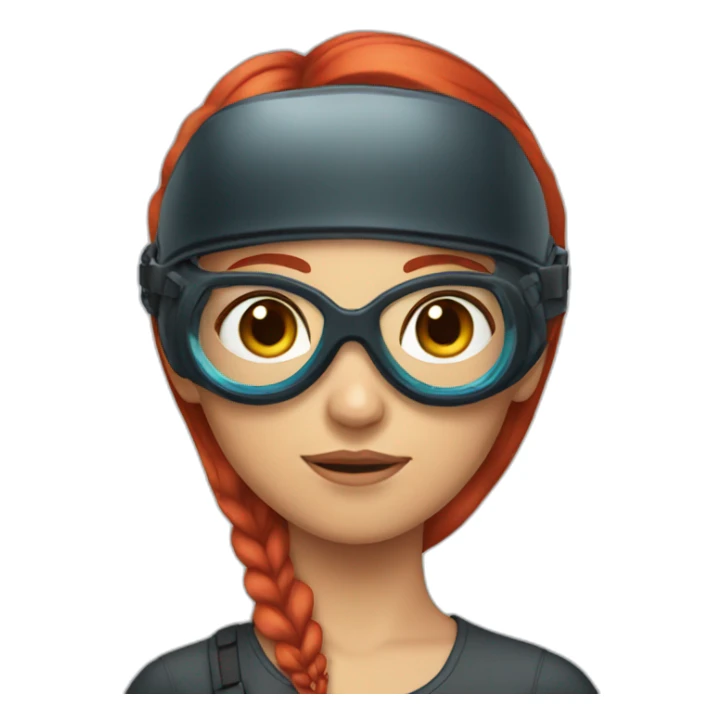 A girl with long red hair wearing goggles on her head sticker