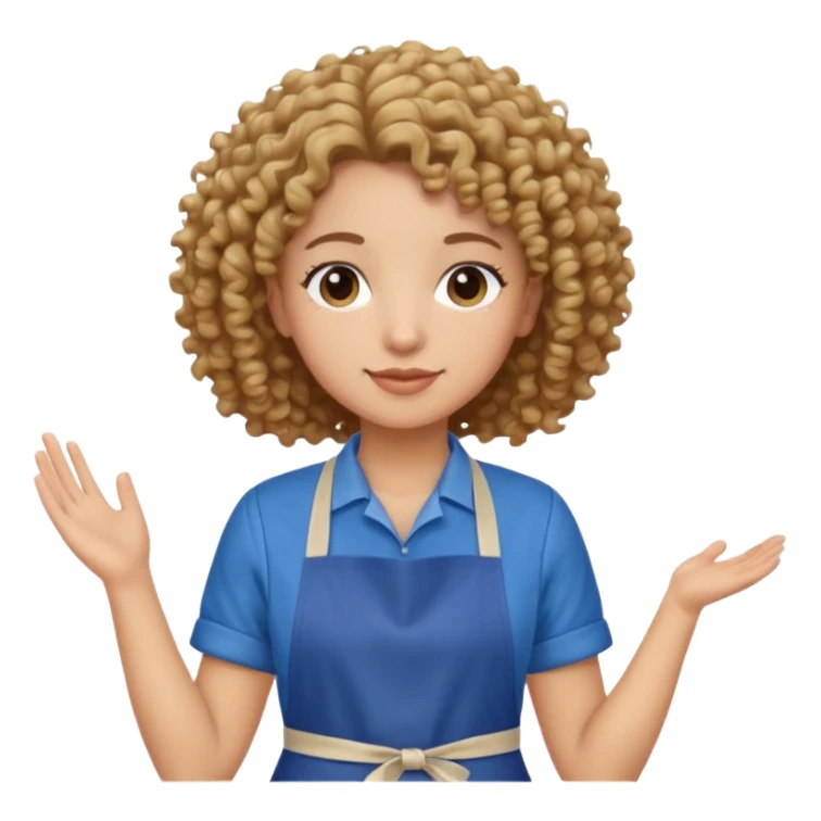person with curly hair in blue apron sticker