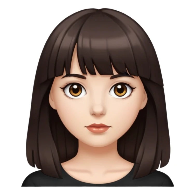 White girl with dark brown hair, bangs, and black eyes sticker