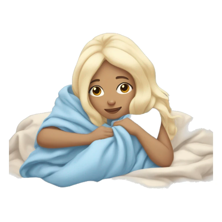 pastel blue blonde girl covered in blankets and lying on a pillow sticker