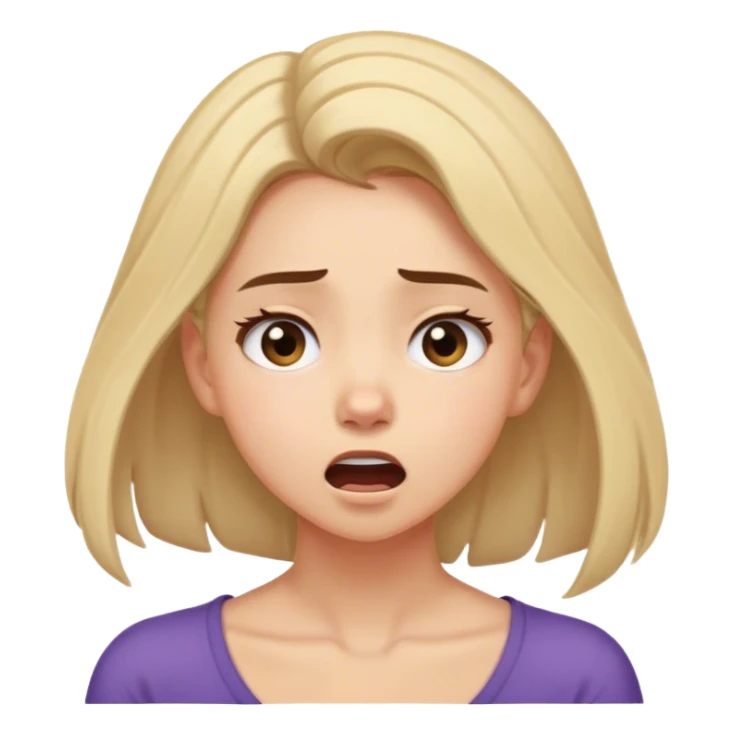 cartoonish one, the girl should pull her hair down like here and be surprised, but at the same time her eyes are closed and it's not anime style and she should pull it down so that her hands are somewhere / at neck level, the face in close-up should  sticker