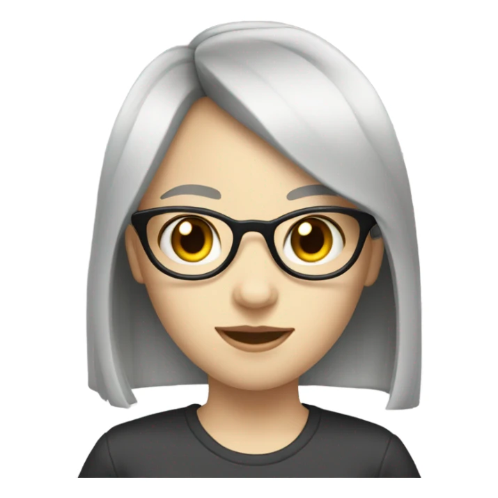 pale girl with long black hair, bangs, and glasses sticker