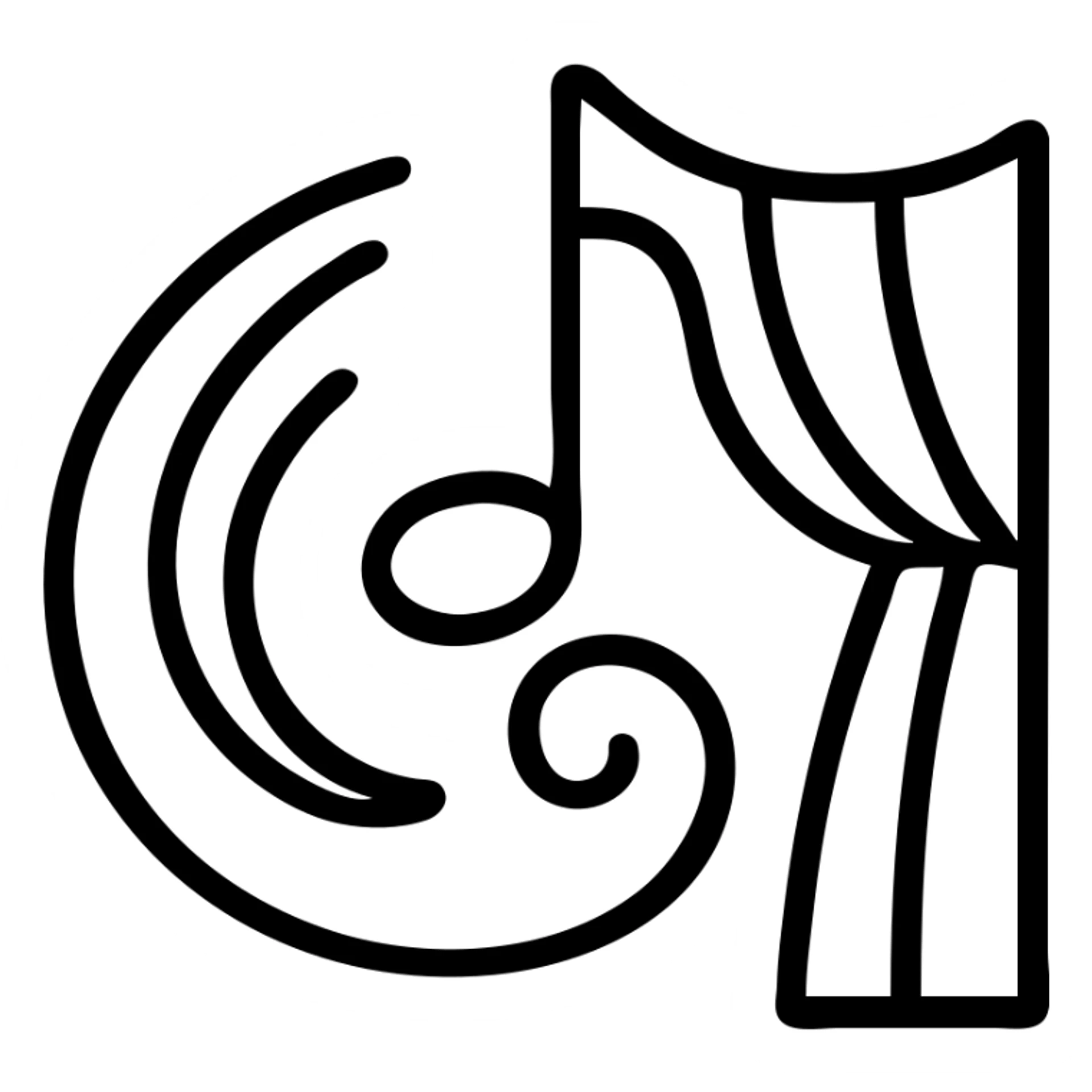 Abstract swirl combining a paint stroke, music note, and stage curtain – symbol of diverse artistic expression sticker