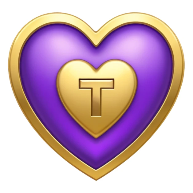 The golden Letter “t” inside a Purple Heart sticker