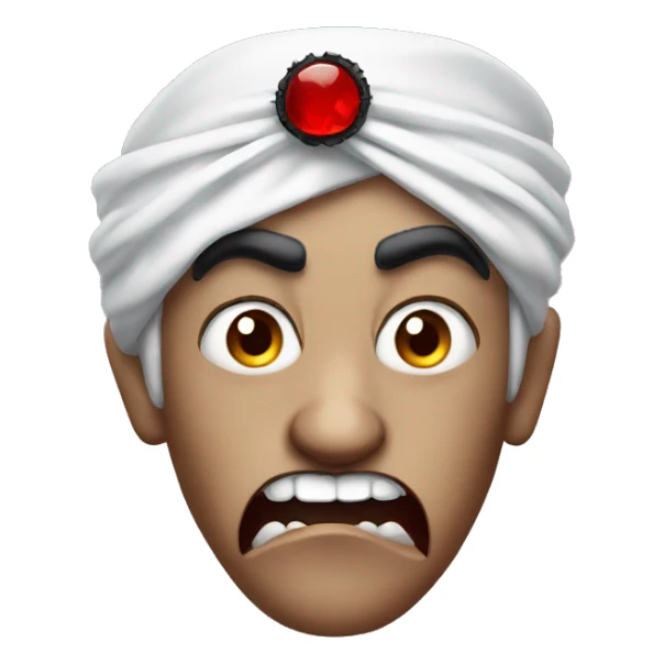 A vampire with angry eyebrows and fangs wearing a turban.  sticker