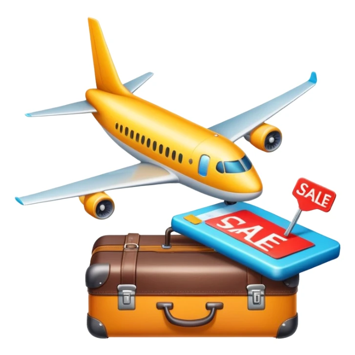 Tour sale with suitcase, airplane and discount tag sticker