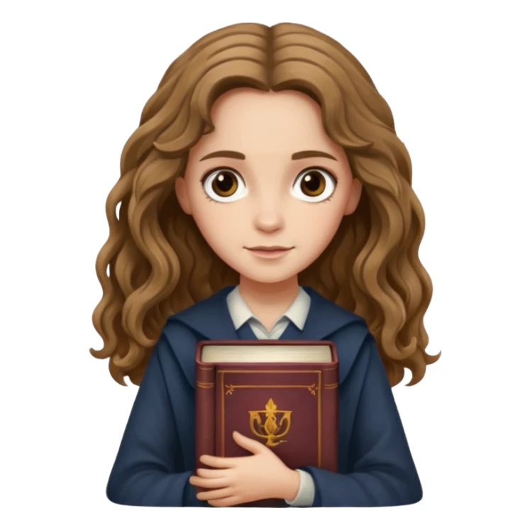 Hermione Granger with long wavy holding A stack of old books sticker