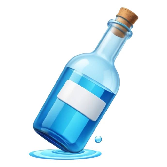 a neon blue motion tiled to the left with a round glass bottle no handle sticker