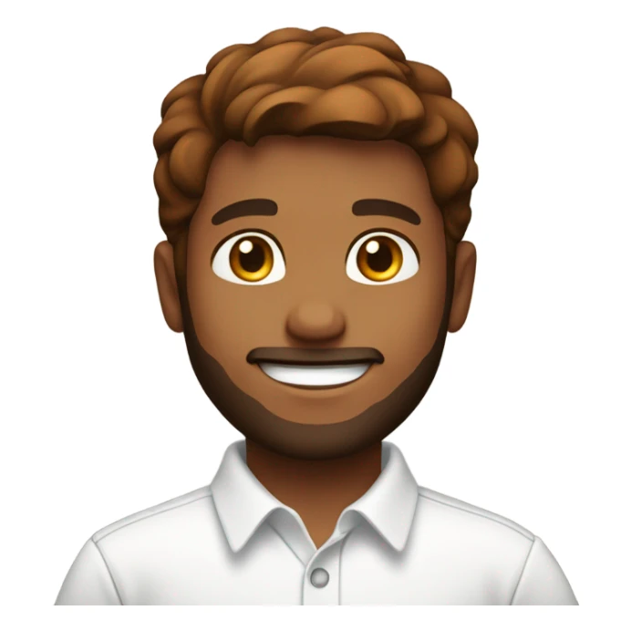 smiling boy in white shirt with brown hair and brown/red beard sticker