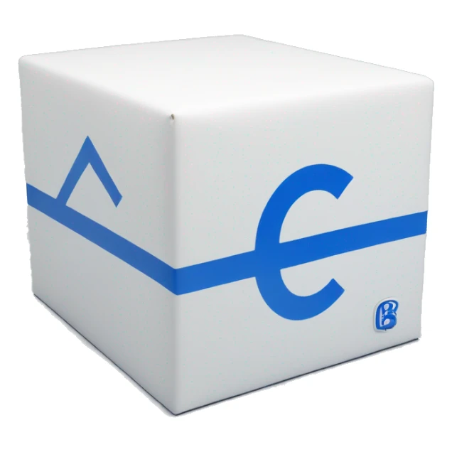 A rectangular tall white box with blue letters 'BC' logo in the middle of one side of the box sticker