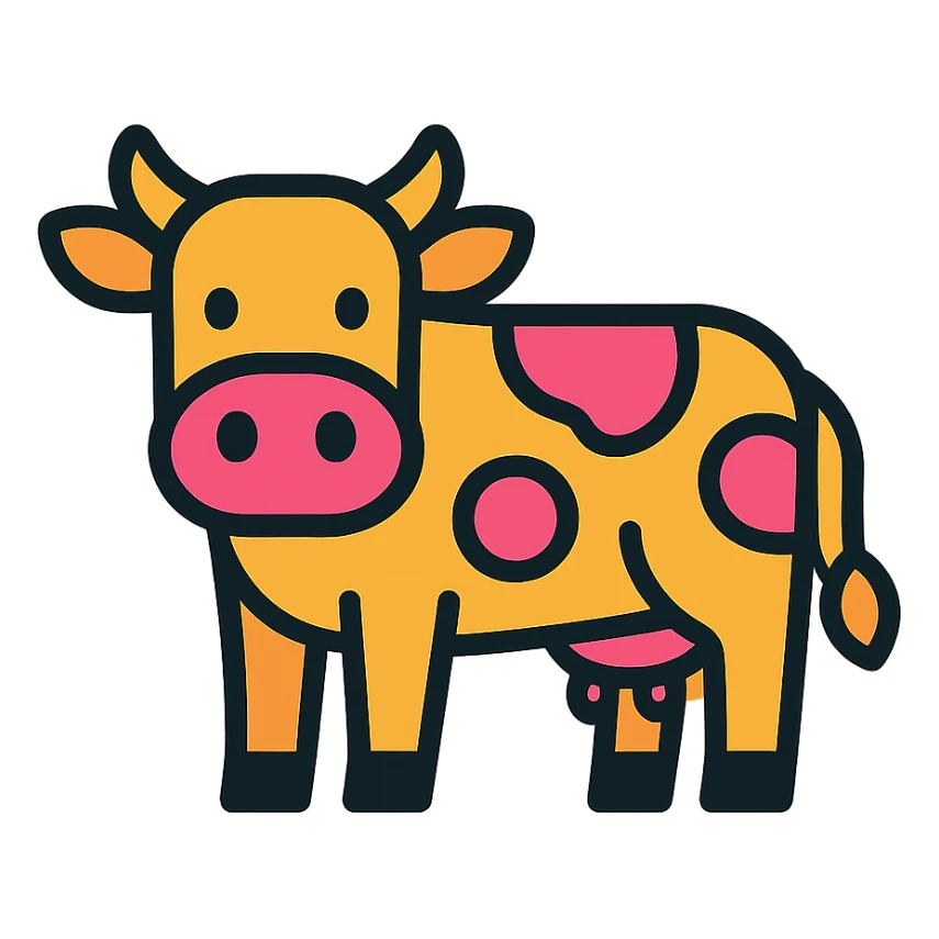 basit ve renkli, düz ikon tarzı bir inek, no background sticker