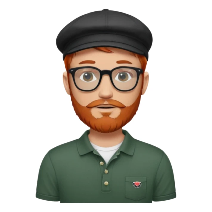 red headed with beard and rayban glasses wearing a scally cap with sleeve tattoos and an Irish flat cap with a Fred Perry polo sticker
