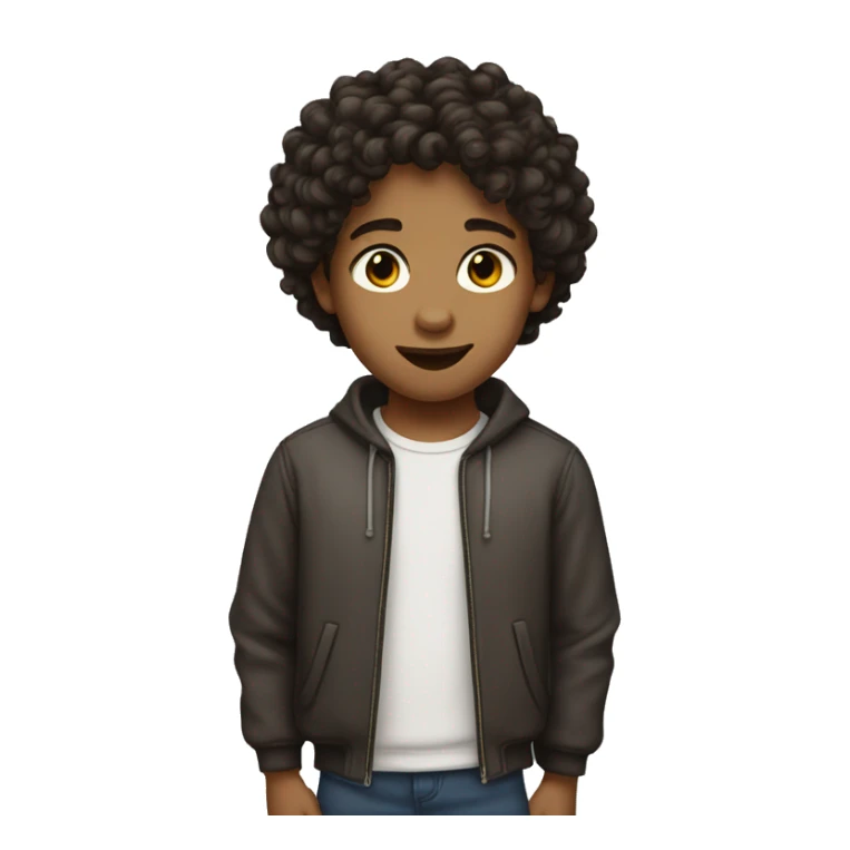 a kid with dark brown hair and curly short hair playing sticker