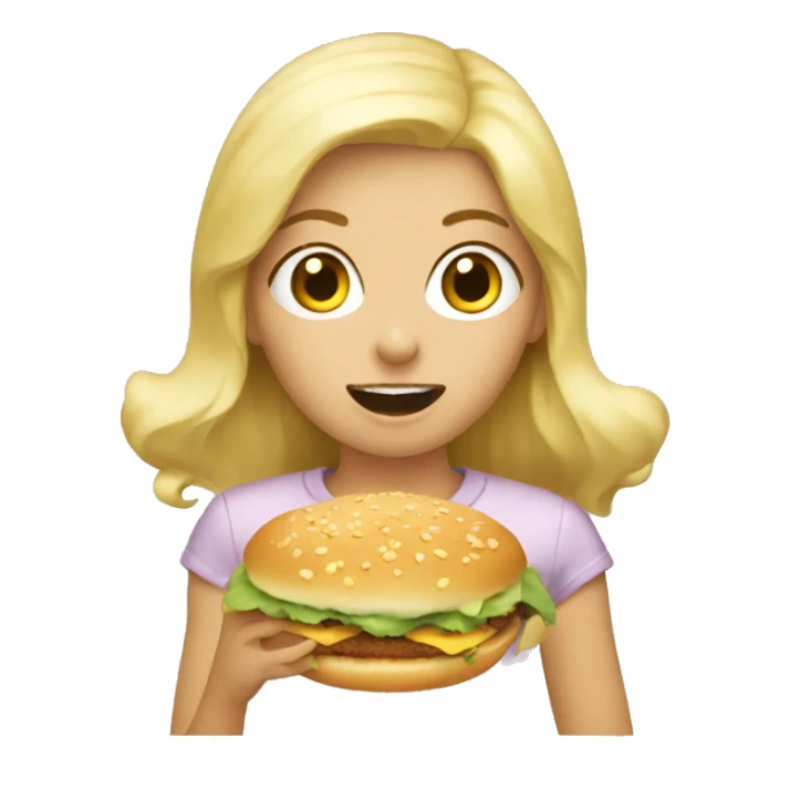 A blonde girl eating food sticker