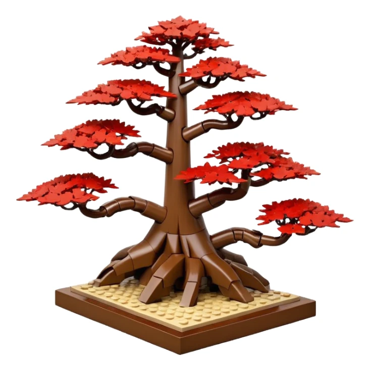 Wide Three 7-tiered Lego bonsai stand, shelving nine maple specimens and several smaller blood good maples frame made of oaken palette wood  sticker