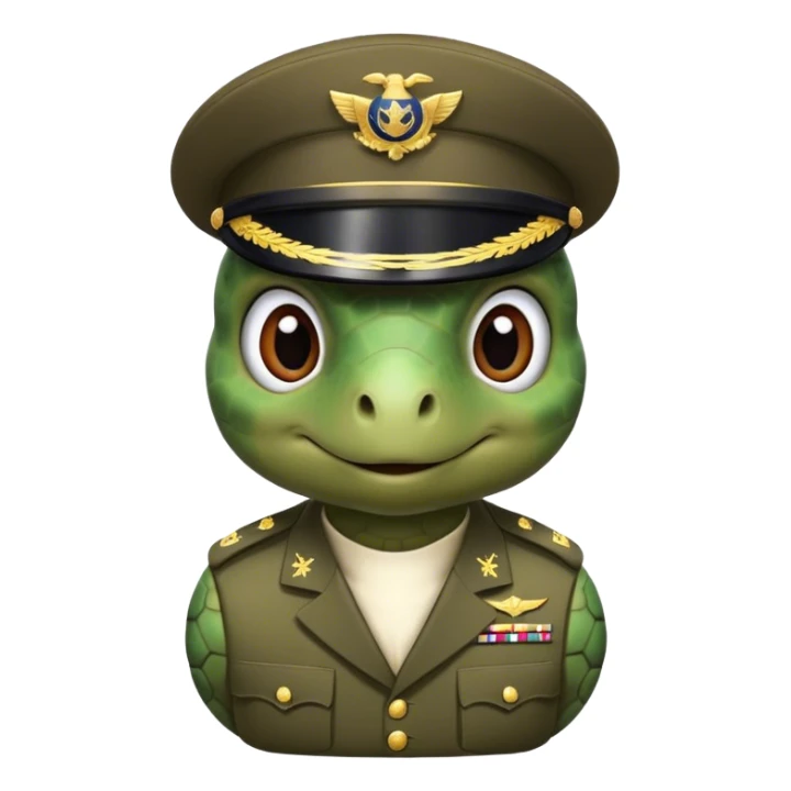 Una tortuga vestida de militar y con bigote corto sticker