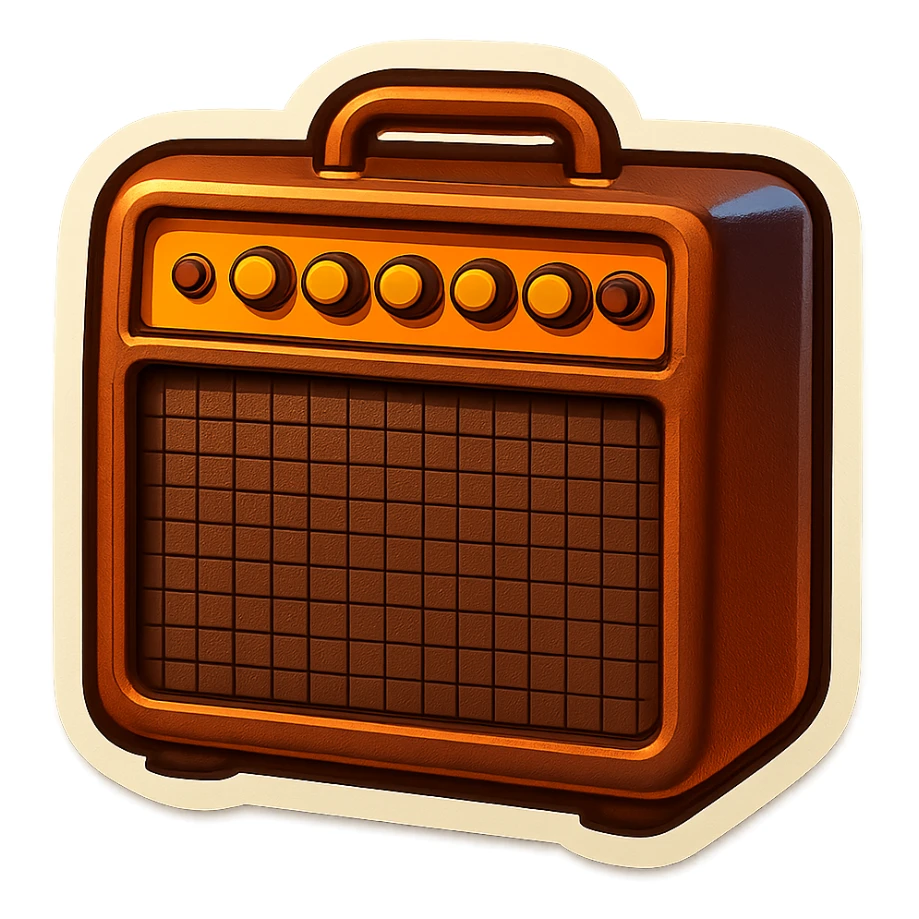 a vintage guitar amp, retro style, brown and tan colors sticker