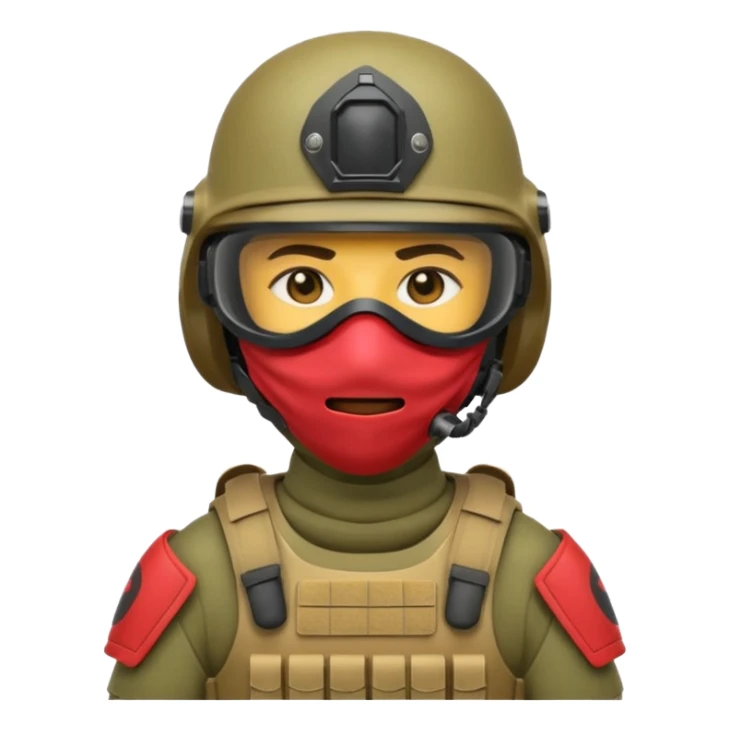 modern soldier with advanced armor, tactical helmet and face mask, emoji style sticker