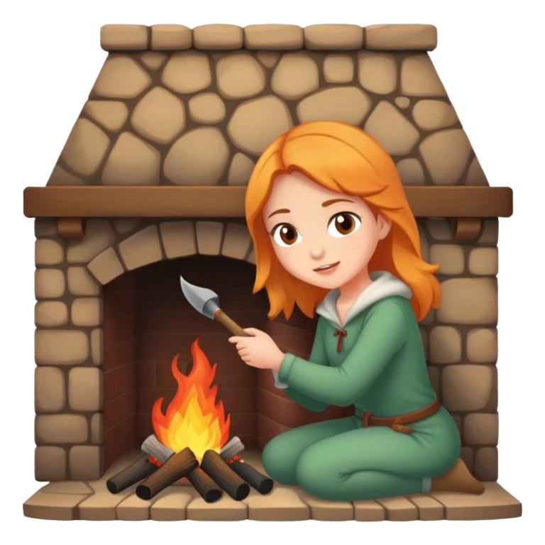 an epic girl making a fire in the fire place sticker