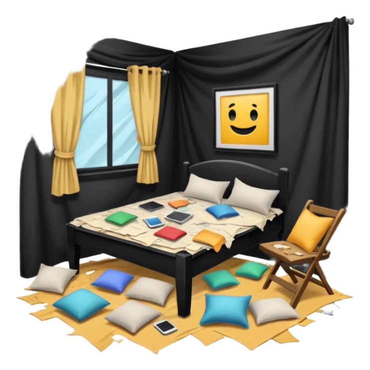 The tables and chairs were upside down. Curtains were ripped, the beds were messed up, the pillows were all over the floor! sticker